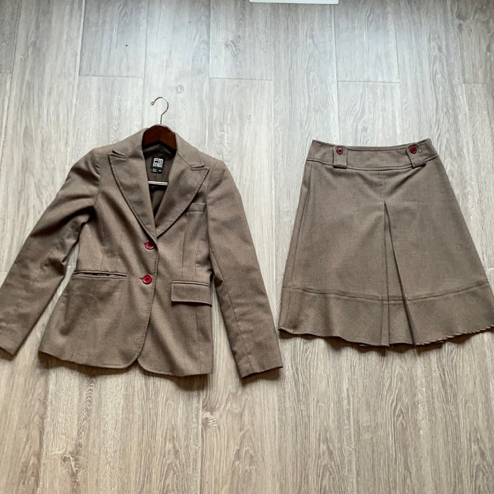 Women’s Brown Check Skirt Suit